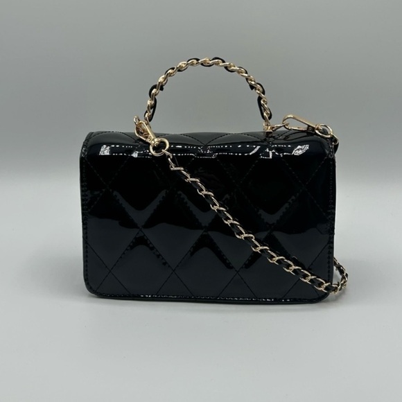 Valentino Orlandi Black Quilted Mini Bag with Gold Chain in Patent - Picture 4 of 6